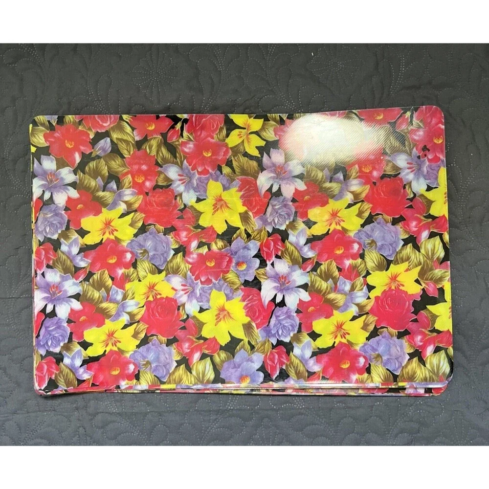 VTG Plastic Placemats Red Yellow Floral Vinyl 16pcs Set Andy Warhol Inspired EUC